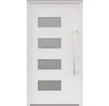 ARON HaustürBasic 3121 Aluminium-Kunststoff-Verbund RAL 9016 verkehrsweiß 1000x2100 mm beidseitig flügelüberdeckend DIN Rechts inkl.Stoßgriffset,Innendrücker in Edelstahl,Profilzylinder mit 3 Schlüsseln