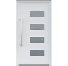 ARON HaustürBasic 3121 Aluminium-Kunststoff-Verbund RAL 9016 verkehrsweiß 1100x2100 mm beidseitig flügelüberdeckend DIN Links inkl.Stoßgriffset,Innendrücker in Edelstahl,Profilzylinder mit 3 Schlüsseln