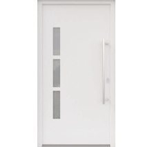ARON HaustürBasic 3131 Aluminium-Kunststoff-Verbund RAL 9016 verkehrsweiß 1000x2000 mm beidseitig flügelüberdeckend DIN Rechts inkl.Stoßgriffset,Innendrücker in Edelstahl,Profilzylinder mit 3 Schlüsseln