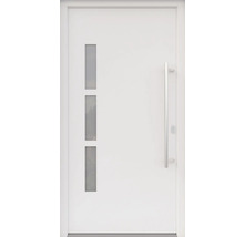 ARON HaustürBasic 3131 Aluminium-Kunststoff-Verbund RAL 9016 verkehrsweiß 1100x2100 mm beidseitig flügelüberdeckend DIN Rechts inkl.Stoßgriffset,Innendrücker in Edelstahl,Profilzylinder mit 3 Schlüsseln