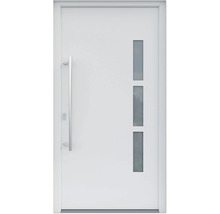 ARON HaustürBasic 3131 Aluminium-Kunststoff-Verbund RAL 9016 verkehrsweiß 1100x2100 mm beidseitig flügelüberdeckend DIN Links inkl.Stoßgriffset,Innendrücker in Edelstahl,Profilzylinder mit 3 Schlüsseln