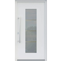 ARON HaustürARON 3141 Aluminium-Kunststoff-Verbund RAL 9016 verkehrsweiß 1000x2000 mm beidseitig flügelüberdeckend DIN Links inkl.Stoßgriffset,Innendrücker in Edelstahl,Profilzylinder mit 3 Schlüsseln
