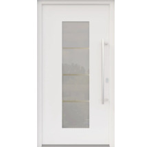 ARON HaustürARON 3141 Aluminium-Kunststoff-Verbund RAL 9016 verkehrsweiß 1000x2100 mm beidseitig flügelüberdeckend DIN Rechts inkl.Stoßgriffset,Innendrücker in Edelstahl,Profilzylinder mit 3 Schlüsseln