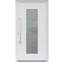 ARON HaustürARON 3141 Aluminium-Kunststoff-Verbund RAL 9016 verkehrsweiß 1000x2100 mm beidseitig flügelüberdeckend DIN Links inkl.Stoßgriffset,Innendrücker in Edelstahl,Profilzylinder mit 3 Schlüsseln