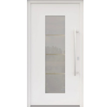 ARON HaustürARON 3141 Aluminium-Kunststoff-Verbund RAL 9016 verkehrsweiß 1100x2100 mm beidseitig flügelüberdeckend DIN Rechts inkl.Stoßgriffset,Innendrücker in Edelstahl,Profilzylinder mit 3 Schlüsseln
