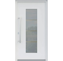 ARON HaustürARON 3141 Aluminium-Kunststoff-Verbund RAL 9016 verkehrsweiß 1100x2100 mm beidseitig flügelüberdeckend DIN Links inkl.Stoßgriffset,Innendrücker in Edelstahl,Profilzylinder mit 3 Schlüsseln