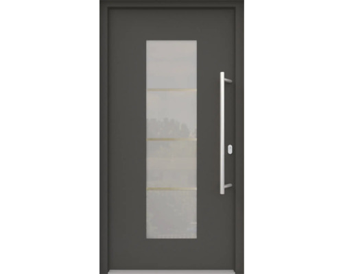 ARON HaustürARON 3141 Aluminium-Kunststoff-Verbund RAL 7016 anthrazitgrau 1000x2000 mm beidseitig flügelüberdeckend DIN Rechts inkl.Stoßgriffset,Innendrücker in Edelstahl,Profilzylinder mit 3 Schlüsseln Haustür mit Glaseinsatz und Edelstahlgriff