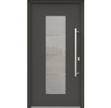 ARON HaustürARON 3141 Aluminium-Kunststoff-Verbund RAL 7016 anthrazitgrau 1100x2100 mm beidseitig flügelüberdeckend DIN Rechts inkl.Stoßgriffset,Innendrücker in Edelstahl,Profilzylinder mit 3 Schlüsseln