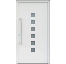 ARON HaustürARON 3151 Aluminium-Kunststoff-Verbund RAL 9016 verkehrsweiß 1000x2000 mm beidseitig flügelüberdeckend DIN Links inkl.Stoßgriffset,Innendrücker in Edelstahl,Profilzylinder mit 3 Schlüsseln