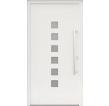 ARON HaustürARON 3151 Aluminium-Kunststoff-Verbund RAL 9016 verkehrsweiß 1000x2100 mm beidseitig flügelüberdeckend DIN Rechts inkl.Stoßgriffset,Innendrücker in Edelstahl,Profilzylinder mit 3 Schlüsseln