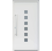 ARON HaustürARON 3151 Aluminium-Kunststoff-Verbund RAL 9016 verkehrsweiß 1100x2100 mm beidseitig flügelüberdeckend DIN Links inkl.Stoßgriffset,Innendrücker in Edelstahl,Profilzylinder mit 3 Schlüsseln