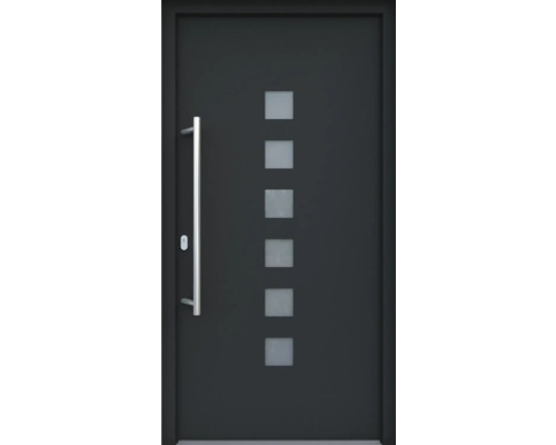 ARON HaustürARON 3151 Aluminium-Kunststoff-Verbund RAL 7016 anthrazitgrau 1000x2000 mm beidseitig flügelüberdeckend DIN Links inkl.Stoßgriffset,Innendrücker in Edelstahl,Profilzylinder mit 3 Schlüsseln Moderne Haustür mit Edelstahlgriff und quadratischen Glaseinsätzen