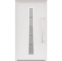 ARON HaustürARON 3161 Aluminium-Kunststoff-Verbund RAL 9016 verkehrsweiß 1100x2100 mm beidseitig flügelüberdeckend DIN Rechts inkl.Stoßgriffset,Innendrücker in Edelstahl,Profilzylinder mit 3 Schlüsseln