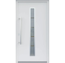 ARON HaustürARON 3161 Aluminium-Kunststoff-Verbund RAL 9016 verkehrsweiß 1100x2100 mm beidseitig flügelüberdeckend DIN Links inkl.Stoßgriffset,Innendrücker in Edelstahl,Profilzylinder mit 3 Schlüsseln