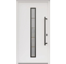ARON HaustürARON 3171 Aluminium-Kunststoff-Verbund RAL 9016 verkehrsweiß 1000x2000 mm beidseitig flügelüberdeckend DIN Rechts inkl.Stoßgriffset,Innendrücker in Schwarz,Profilzylinder mit 3 Schlüsseln