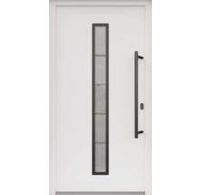 ARON HaustürARON 3171 Aluminium-Kunststoff-Verbund RAL 9016 verkehrsweiß 1000x2100 mm beidseitig flügelüberdeckend DIN Rechts inkl.Stoßgriffset,Innendrücker in Schwarz,Profilzylinder mit 3 Schlüsseln