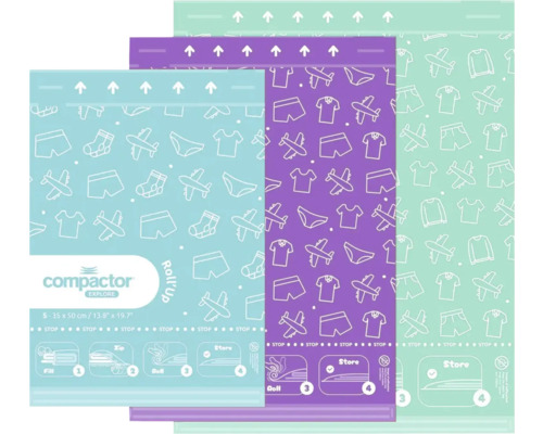 Drei Kompressionsbeutel mit Mustern