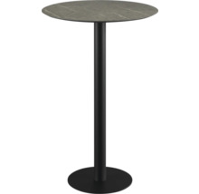 Table haute avec plateau rond et pied en métal noir