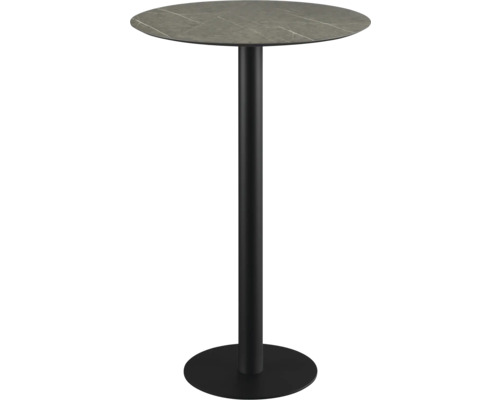 Table haute avec plateau rond et pied en métal noir