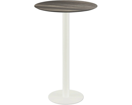 Table haute avec plateau rond et cadre blanc