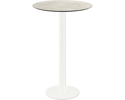 Table haute avec plateau rond et piètement blanc