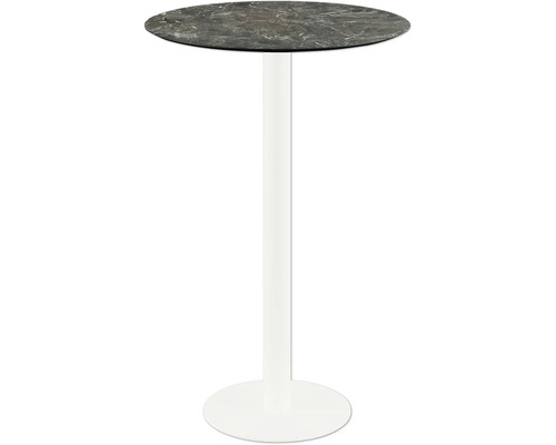 Table haute avec plateau rond et pied blanc
