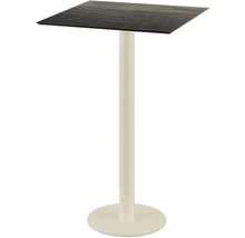 Table haute avec plateau carré et colonne en métal