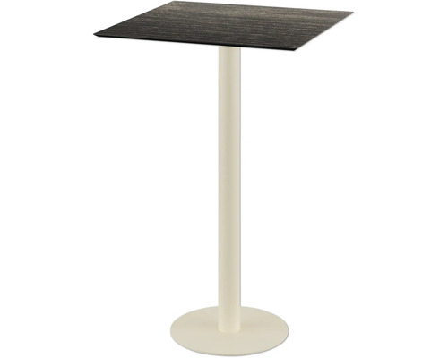 Table haute avec plateau carré et colonne en métal