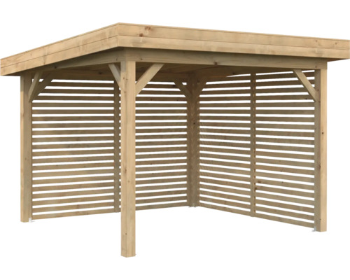 Pavillon Palmako Lenna 8,3 m² Set 302 y compris parois à lamelles 300 x 300 cm Imprégné par immersion marron Pavillon en bois avec parois à lamelles horizontales pour le jardin
