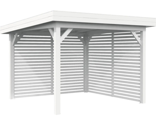 Pavillon autoportant avec murs à lamelles
