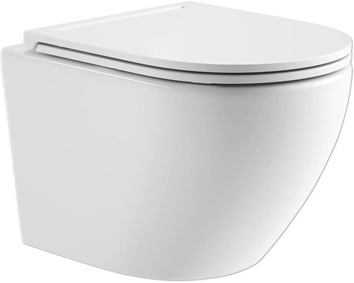 Kit WC suspendu Jungborn FOUR cuvette à fond creux sans bride de rinçage blanc brillant avec abattant WC (frein de chute, Quick-Release facilement amovible) et tapis insonorisant WC suspendu à fond creux avec siège de WC