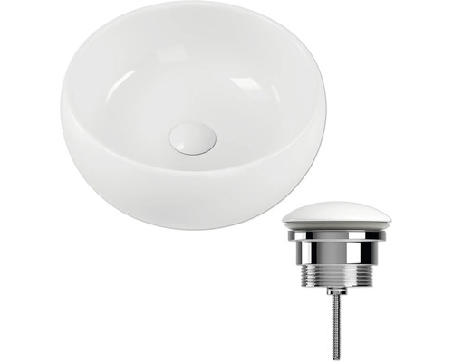 Aufsatzwaschbecken aus Keramik mit Ablaufgarnitur