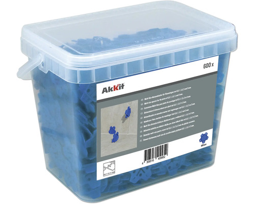 Système de nivellement Akkit ensemble d'entretoises Multi Size 600 pces bleu Paquet d''entretoises de différentes tailles pour joints de carrelage de 0,5, 1, 1,5, 2 et 3 millimètres
