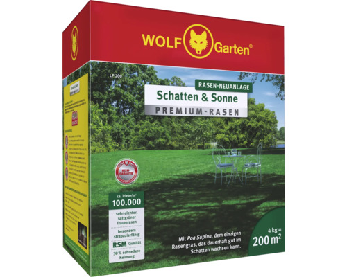 Semences de gazon Wolf Garten ombre et soleil, paquet de 4 kilogrammes