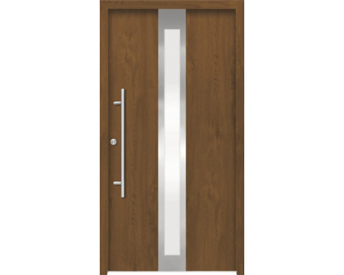 Haustür aus Holz mit Glaseinsatz und Griff