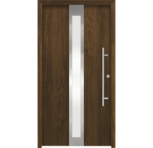 Porte en bois avec insert en verre et poignée en acier inoxydable