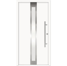 Porte d''entrée blanche avec fenêtre et poignée barre
