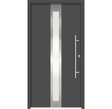 Porte d''entrée grise avec insert en verre et poignée