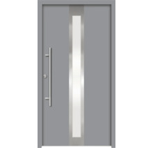 Porte d''entrée grise avec insert en verre et poignée