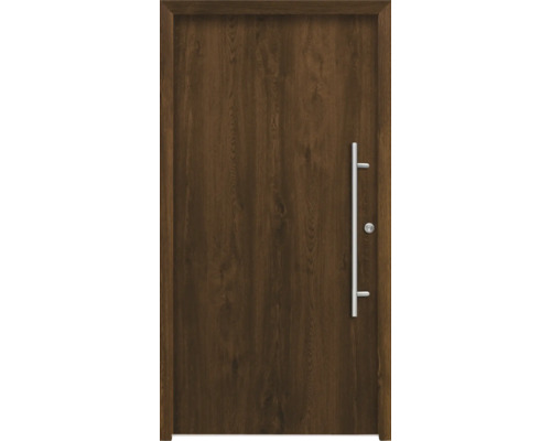 Braune Holztür mit Metallgriff