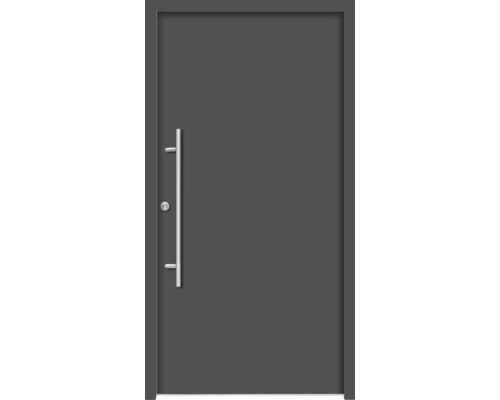 Porte d''entrée grise avec poignée en acier inoxydable
