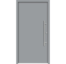 Porte d''entrée grise avec poignée en acier inoxydable