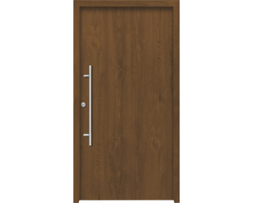Holztür mit Edelstahlgriff