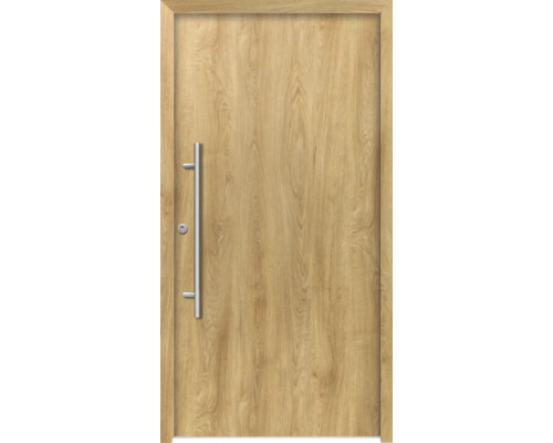Holztür mit Edelstahlgriff