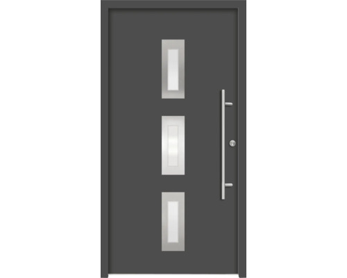 Splendoor Haustür ARTEMIS Aluminium 1100x2100 mm Anthrazitgrau DIN Rechts (nach innen öffnend) inkl. Beschlagset und Profilzylinder mit 6 Schlüssel Haustür mit drei Lichtausschnitten und Edelstahlgriff