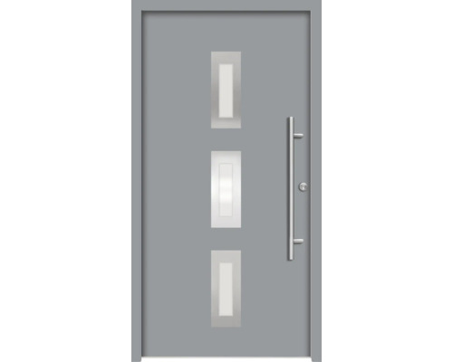Splendoor Haustür ARTEMIS Aluminium 1000x2100 mm NCS S 6502-B (Grau) DIN Links (nach innen öffnend) inkl. Beschlagset und Profilzylinder mit 6 Schlüssel Graue Haustür mit drei rechteckigen Glaseinsätzen und Edelstahlgriff