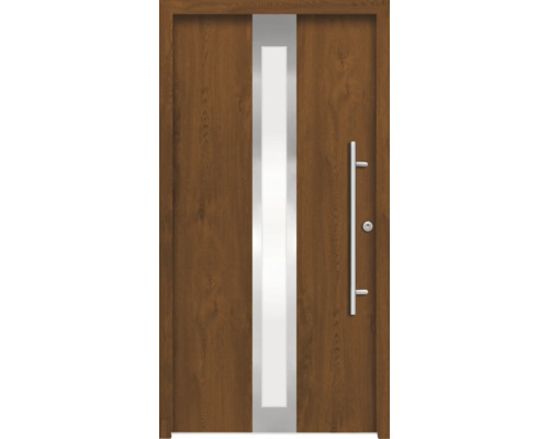 Splendoor Haustür ATHENE Aluminium 1100x2100 mm Golden Oak DIN Links (nach innen öffnend) RC 2 inkl. Beschlagset und Profilzylinder mit 3 Schlüssel Haustür mit Glaseinsatz und Griffstange