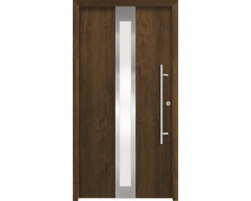 Splendoor Haustür ATHENE Aluminium 1100x2100 mm Nussbaum DIN Links (nach innen öffnend) RC 2 inkl. Beschlagset und Profilzylinder mit 3 Schlüssel Haustür aus Holz mit Glaseinsatz und Griff