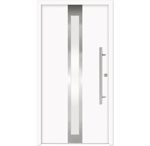 Porte d''entrée blanche avec insert en verre et poignée en acier inoxydable