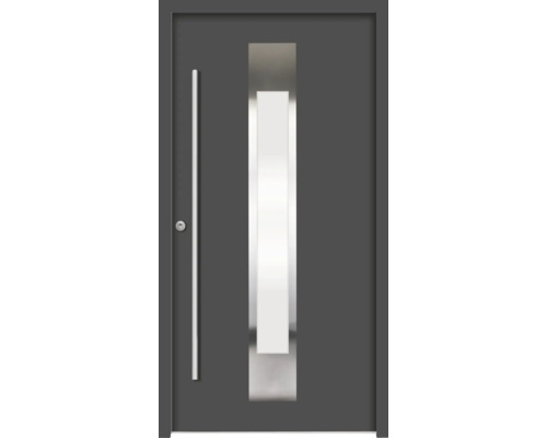 ARON Haustür B18 Aluminium 1100x2100 mm Anthrazitgrau DIN Links (nach innen öffnend) RC 2 inkl. Beschlagset und Profilzylinder mit 3 Schlüssel Graue Haustür mit Glaseinsatz und Stangengriff